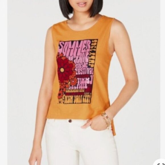 Tommy Hilfiger Tops - Tommy Hilfiger Golden Orange Graphic Summer Music Festival Tank Top Size Large